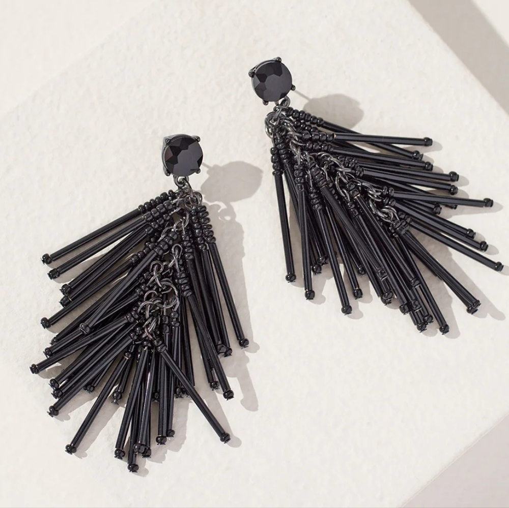 NWT LONG BEADED BLACK CHANDELIER EARRINGS